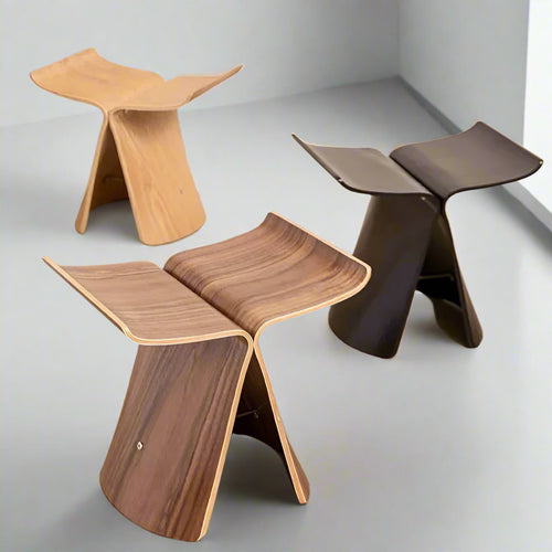 Scandi Wooden Butterfly Curved Accent Table Stool - The Finishing Touch Decor