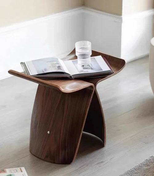 Scandi Wooden Butterfly Curved Accent Table Stool - The Finishing Touch Decor