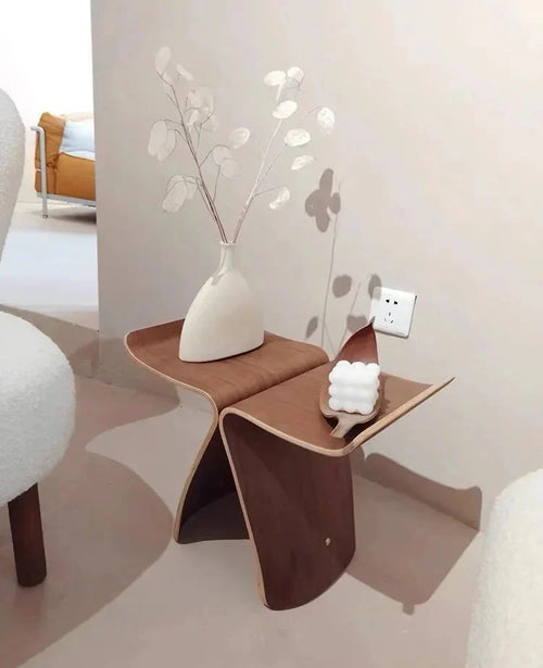 Scandi Wooden Butterfly Curved Accent Table Stool - The Finishing Touch Decor