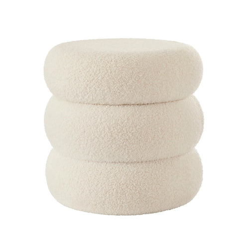 Cream Colored Round Boucle Storage Ottoman - The Finishing Touch Decor