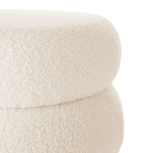 Cream Colored Round Boucle Storage Ottoman - The Finishing Touch Decor