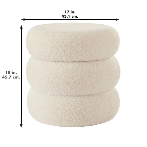 Cream Colored Round Boucle Storage Ottoman - The Finishing Touch Decor