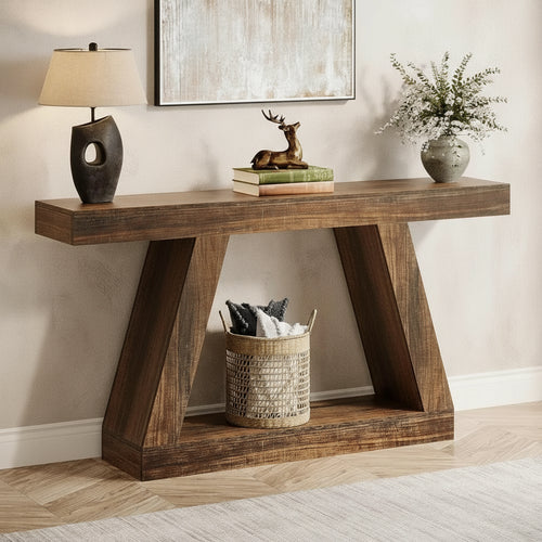 Rustic Brown Farmhouse Console 55" Entryway Table - The Finishing Touch Decor