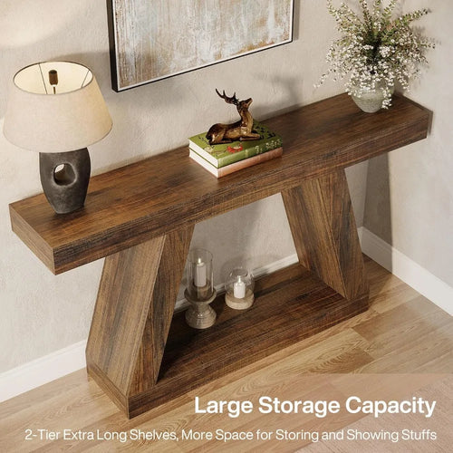 Rustic Brown Farmhouse Console 55" Entryway Table - The Finishing Touch Decor