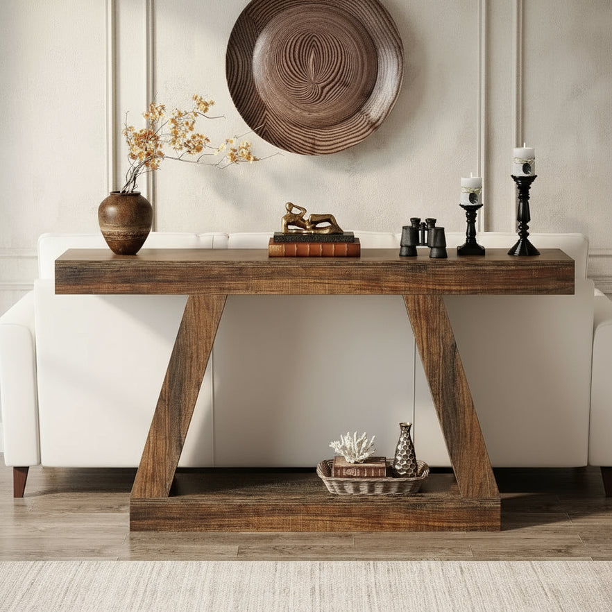 Rustic Brown Farmhouse Console 55" Entryway Table - The Finishing Touch Decor