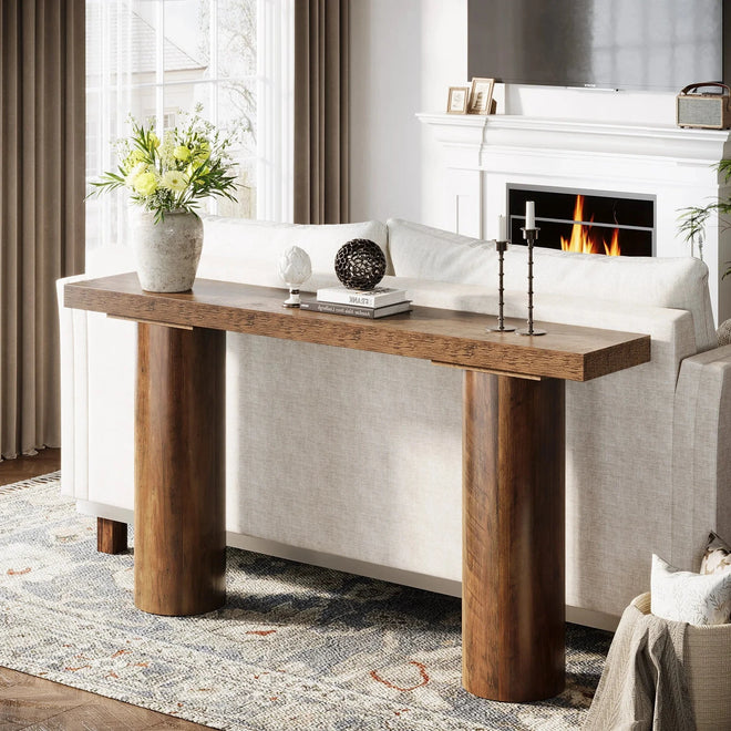 Narrow Long 63" Rustic Farmhouse Wood Console Table - The Finishing Touch Decor