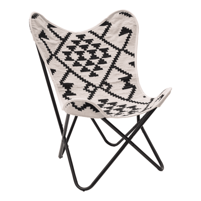 Ethnic Print Rabat Boho Accent Chair Beige & Black - The Finishing Touch Decor