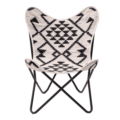 Ethnic Print Rabat Boho Accent Chair Beige & Black - The Finishing Touch Decor