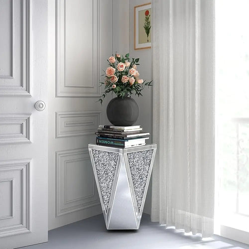 Mirrored Rhinestone Accent Glass Setting End Table - The Finishing Touch Decor