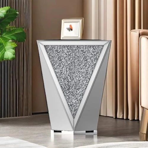 Mirrored Rhinestone Accent Glass Setting End Table - The Finishing Touch Decor
