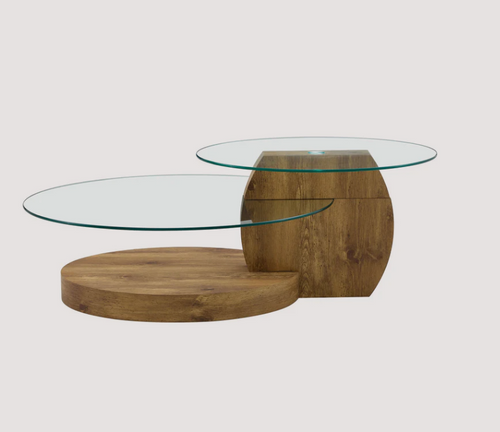 Modern 2 Tier Glass Top Wood Grain Coffee Table - The Finishing Touch Decor