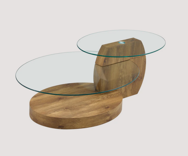 Modern 2 Tier Glass Top Wood Grain Coffee Table - The Finishing Touch Decor