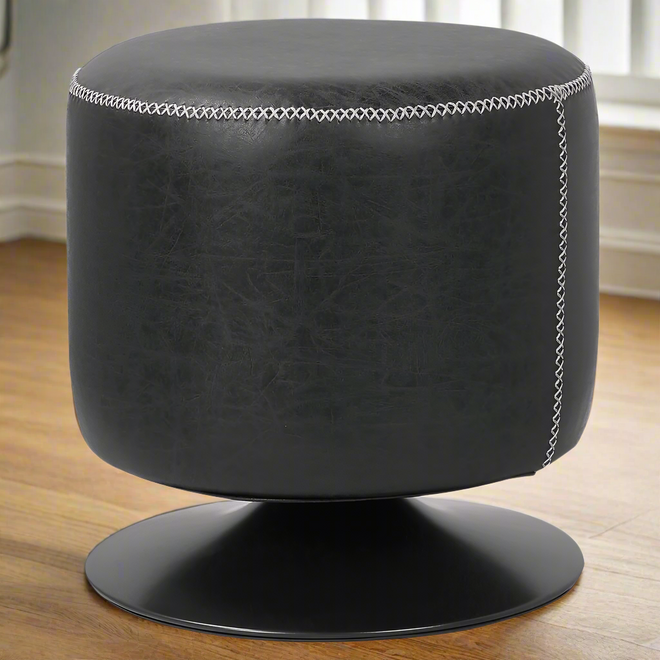 Modern Industrial PU Leather & Steel Swivel Ottoman - The Finishing Touch Decor