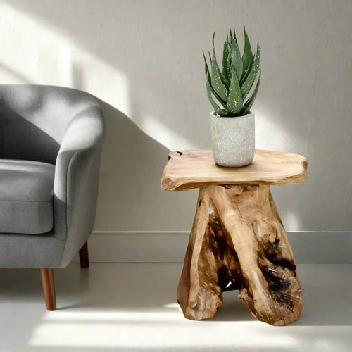 Natural Live Edge Cedar Wood Tree Stump Stool Side Table - The Finishing Touch Decor