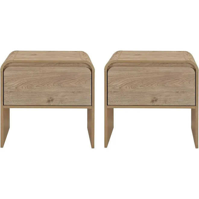 Natural Wood Single Drawer Rounded Edge End Table Set - The Finishing Touch Decor