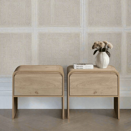 Natural Wood Single Drawer Rounded Edge End Table Set - The Finishing Touch Decor