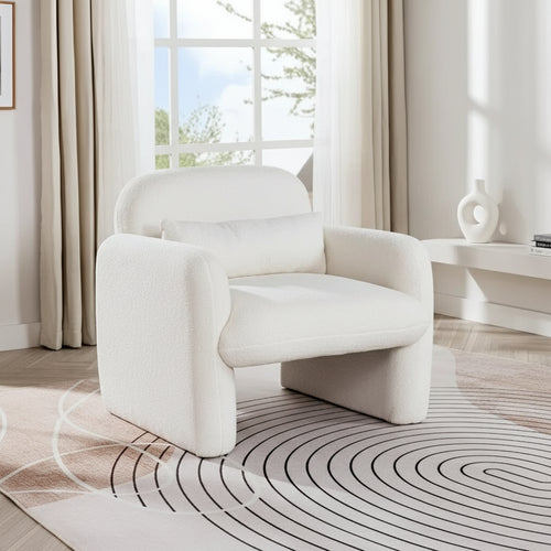 Modern Accent Chair Set of 2 Teddy Fleece Fabric Armchair with a Waist Pillow Comfy Upholstered Leisure Single Sofa Chair for L - The Finishing Touch Decor
