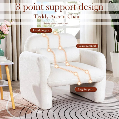 Modern Accent Chair Set of 2 Teddy Fleece Fabric Armchair with a Waist Pillow Comfy Upholstered Leisure Single Sofa Chair for L - The Finishing Touch Decor