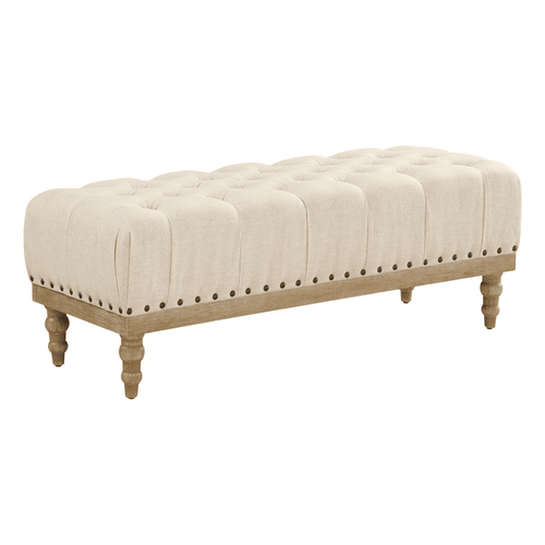 Tufted Fabric Upholstered Ecru Ottoman Bench - The Finishing Touch Decor