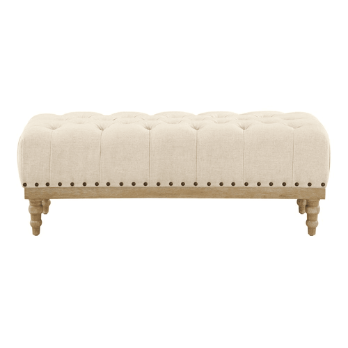 Tufted Fabric Upholstered Ecru Ottoman Bench - The Finishing Touch Decor