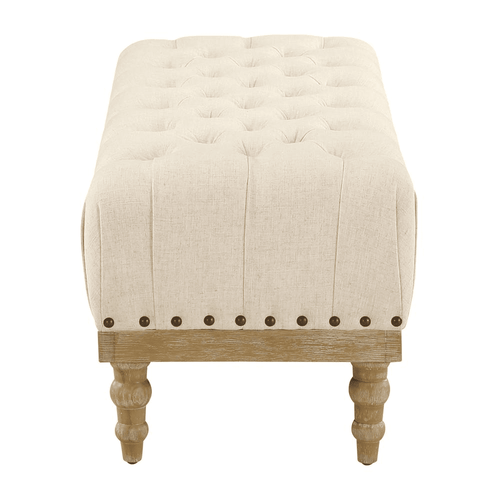 Tufted Fabric Upholstered Ecru Ottoman Bench - The Finishing Touch Decor