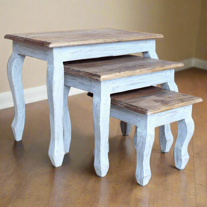 Vintage Style Solid Wood Nesting Tables Set - The Finishing Touch Decor