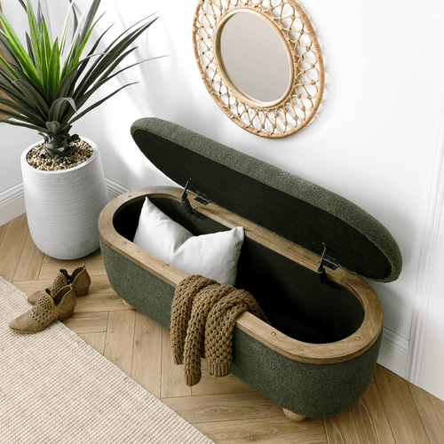 Upholstered Fabric Padded Hunter Green Ottoman Bench - The Finishing Touch Decor