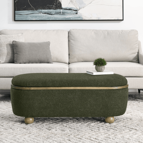 Upholstered Fabric Padded Hunter Green Ottoman Bench - The Finishing Touch Decor