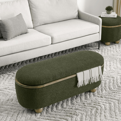 Upholstered Fabric Padded Hunter Green Ottoman Bench - The Finishing Touch Decor