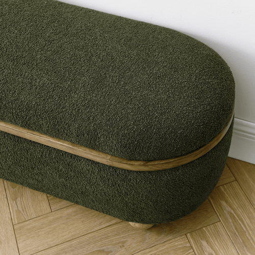 Upholstered Fabric Padded Hunter Green Ottoman Bench - The Finishing Touch Decor