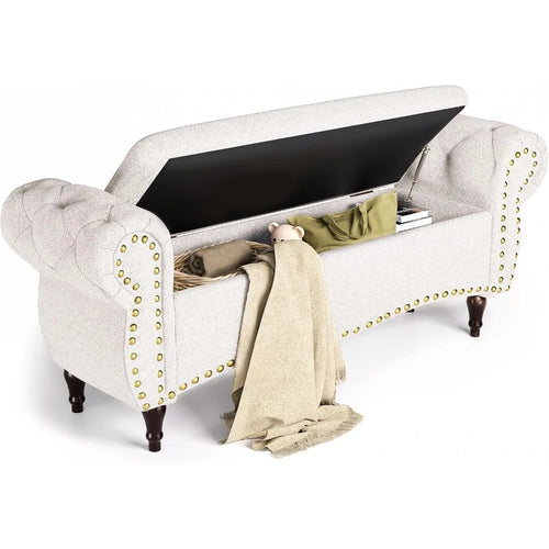 Upholstered Tufted Riveted 53" Hinged Ottoman Storage Bench - The Finishing Touch Decor