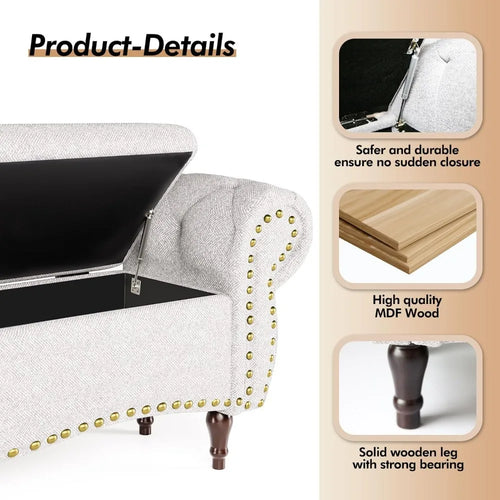 Upholstered Tufted Riveted 53" Hinged Ottoman Storage Bench - The Finishing Touch Decor