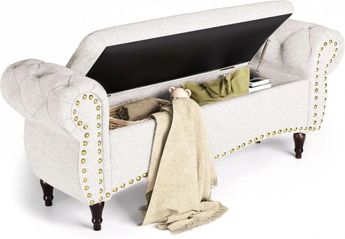 Upholstered Tufted Riveted 53" Hinged Ottoman Storage Bench - The Finishing Touch Decor