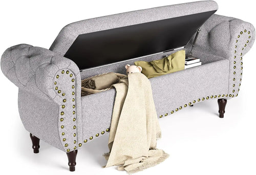 Upholstered Tufted Riveted 53" Hinged Ottoman Storage Bench - The Finishing Touch Decor