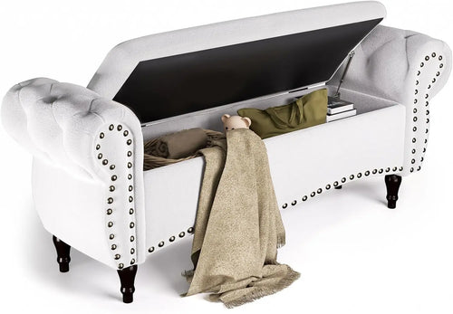 Upholstered Tufted Riveted 53" Hinged Ottoman Storage Bench - The Finishing Touch Decor