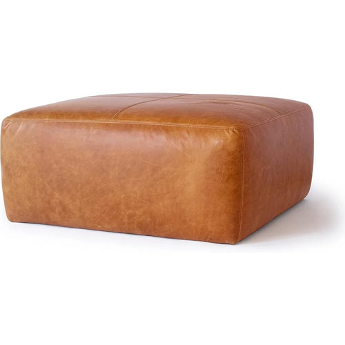 Cognac Tan Leather Hide Square Sequoia Ottoman Table - The Finishing Touch Decor
