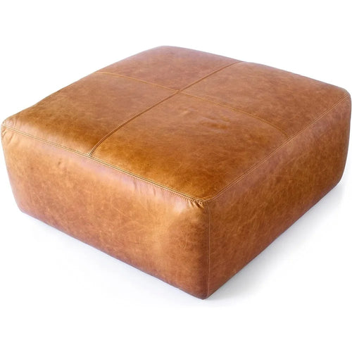 Cognac Tan Leather Hide Square Sequoia Ottoman Table - The Finishing Touch Decor