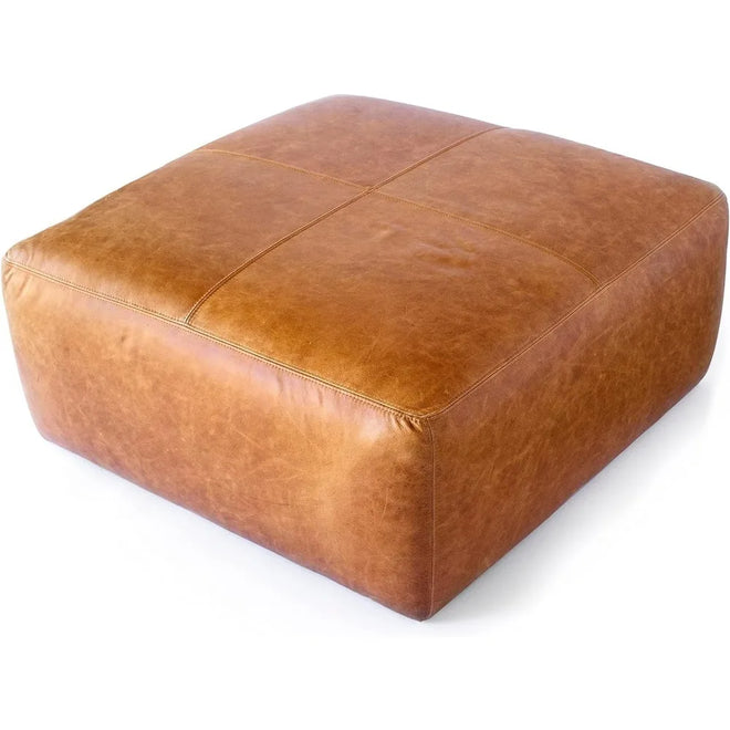Cognac Tan Leather Hide Square Sequoia Ottoman Table - The Finishing Touch Decor