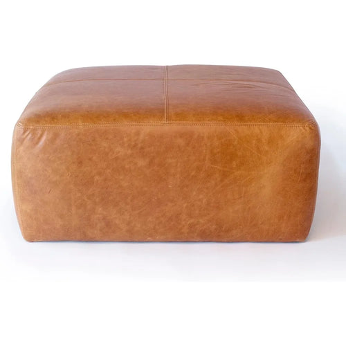 Cognac Tan Leather Hide Square Sequoia Ottoman Table - The Finishing Touch Decor