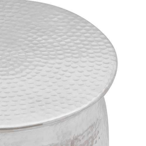 Hammered Silver Aluminum Drum Accent Side Table - The Finishing Touch Decor
