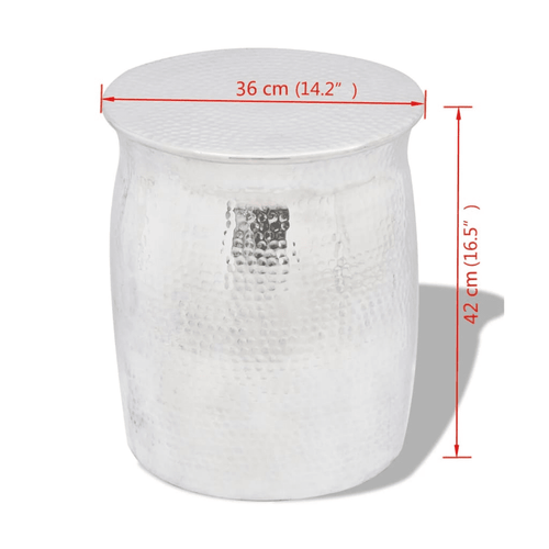 Hammered Silver Aluminum Drum Accent Side Table - The Finishing Touch Decor
