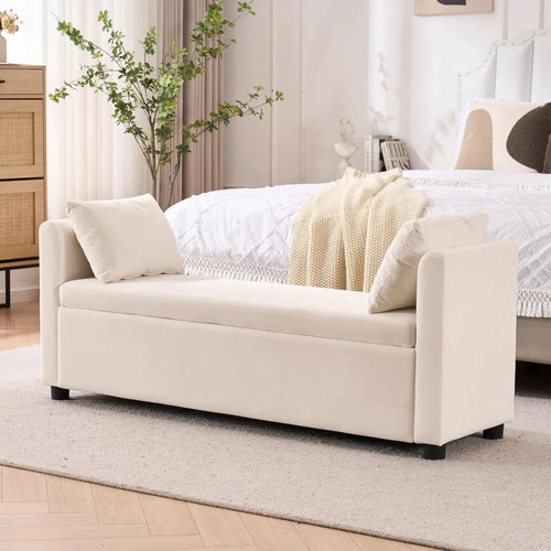 Upholstererd 55" Storage Bench Ottoman with Pillows - The Finishing Touch Decor