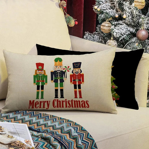 Merry Christmas Nutcracker Oblong Throw Pillow Cover