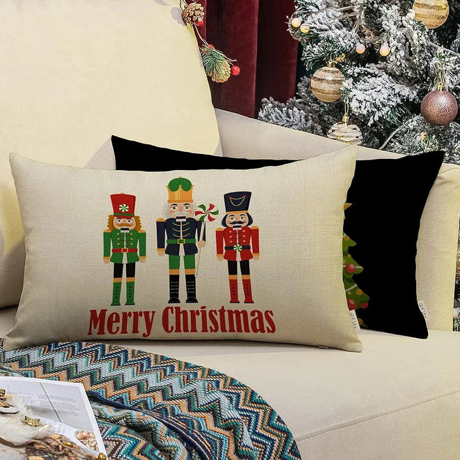 Merry Christmas Nutcracker Oblong Throw Pillow Cover