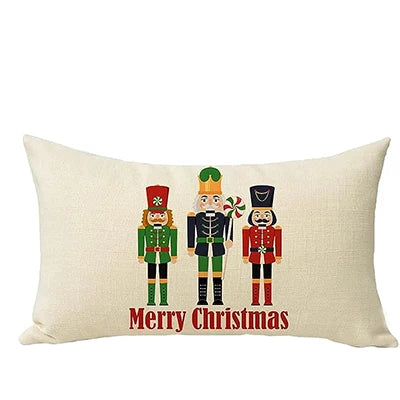 Merry Christmas Nutcracker Oblong Throw Pillow Cover
