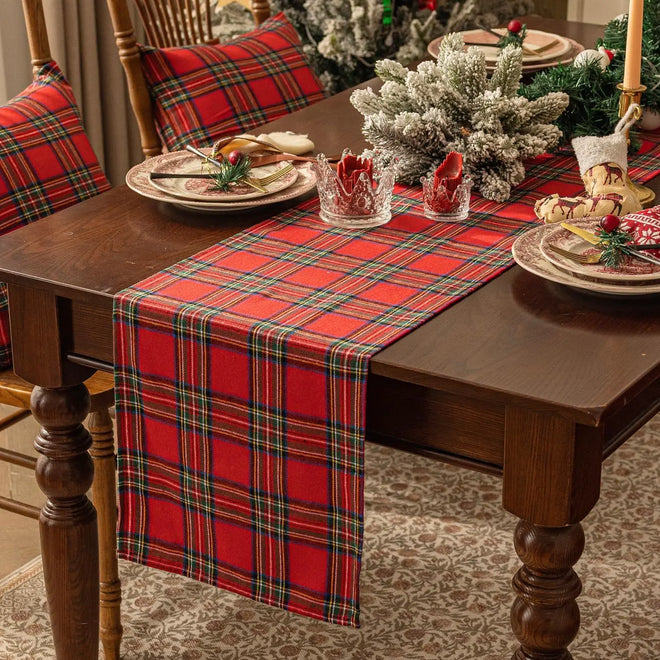 Green/Red Plaid Tartan Christmas Table Runner
