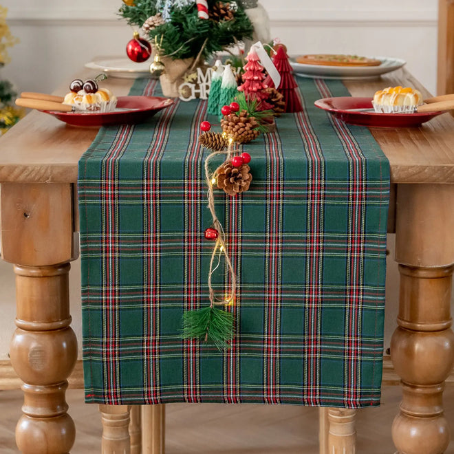Green/Red Plaid Tartan Christmas Table Runner