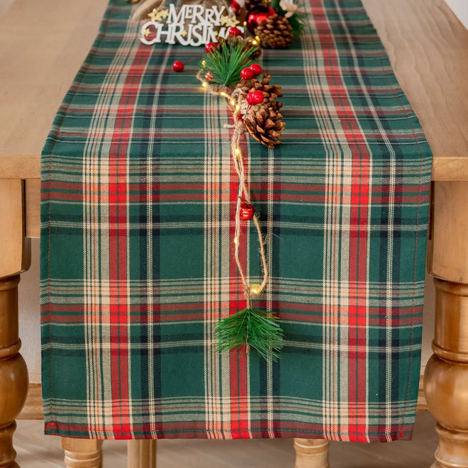 Green/Red Plaid Tartan Christmas Table Runner