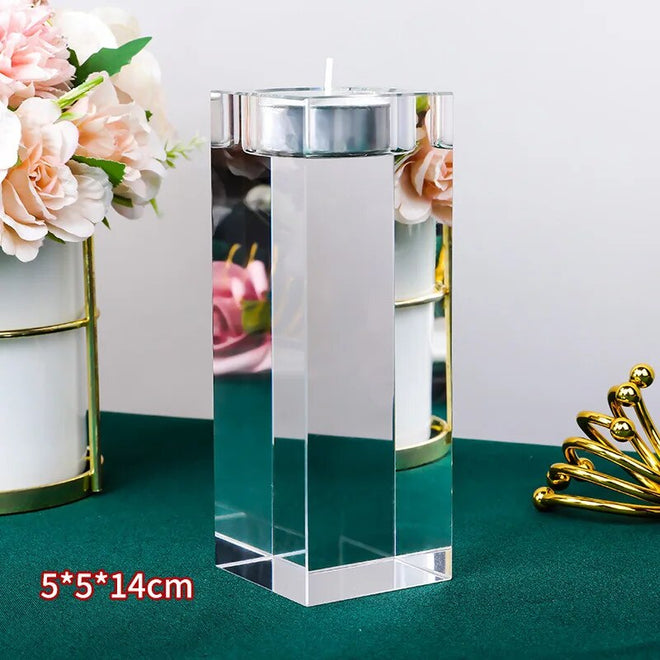 Crystal Clear Solid Glass Romantic Square Cube Candle Holder - 1 or 3pcs - The Finishing Touch Decor