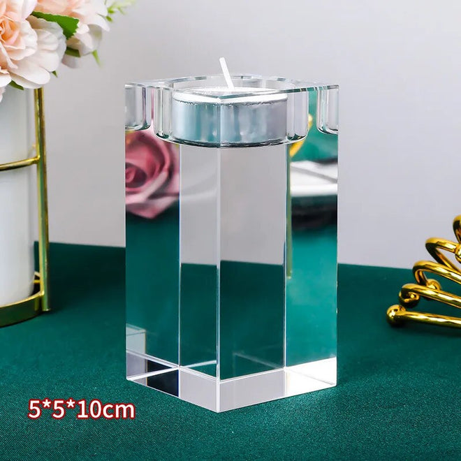 Crystal Clear Solid Glass Romantic Square Cube Candle Holder - 1 or 3pcs - The Finishing Touch Decor